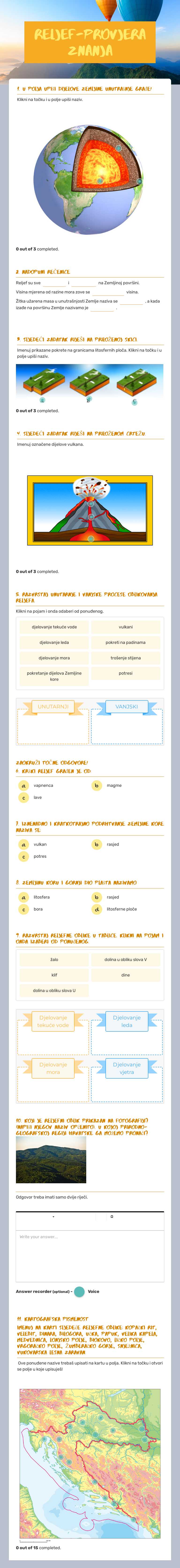 reljef-PROVJERA ZNANJA worksheet preview image