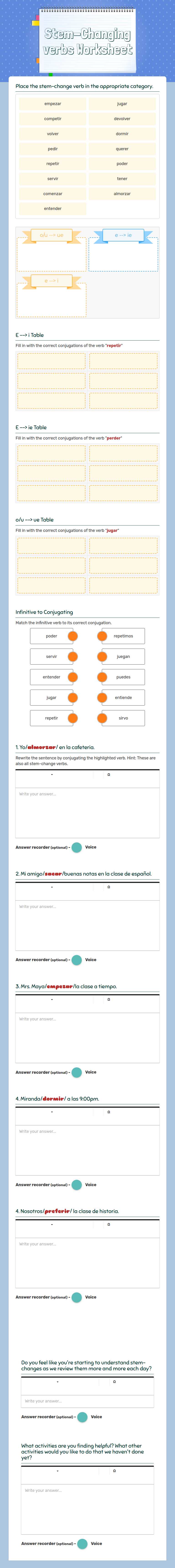 Stem-Changing verbs Worksheet worksheet preview image
