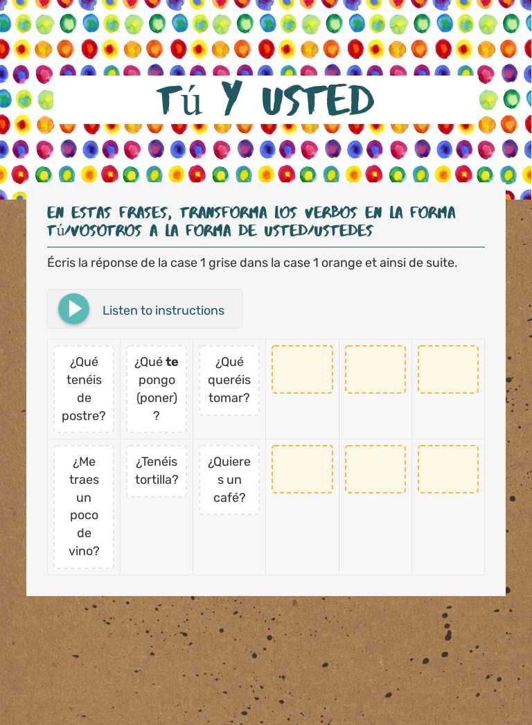 Tú y usted worksheet preview image