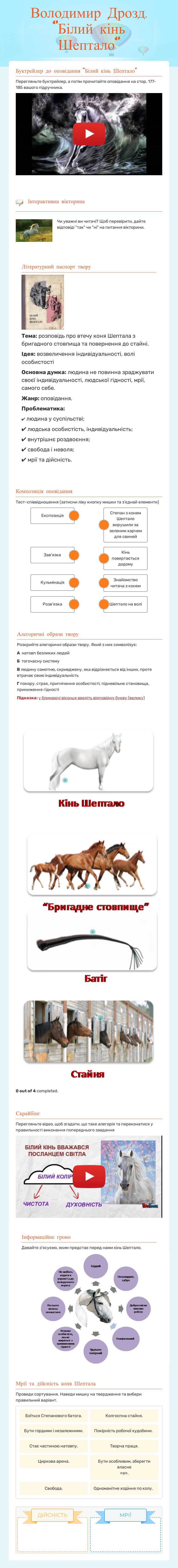 Володимир Дрозд. "Білий кінь Шептало" worksheet preview image