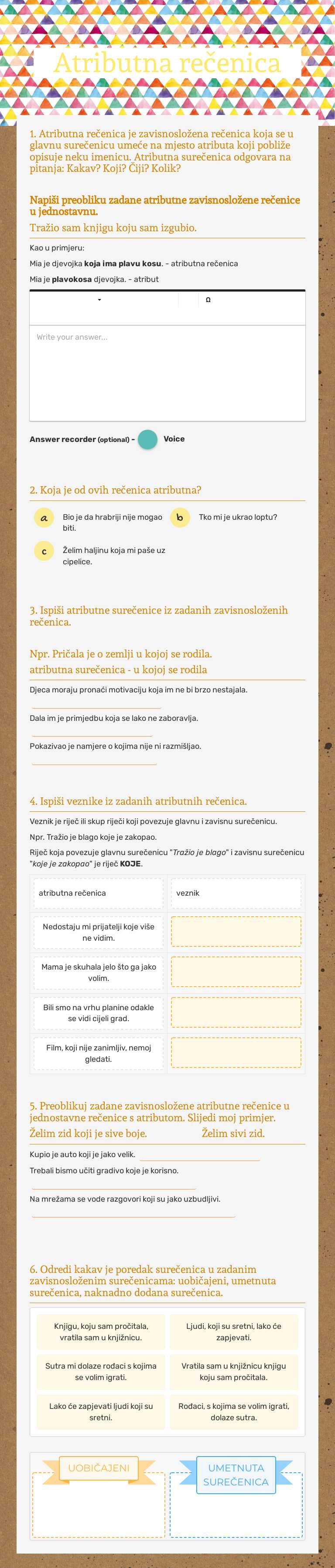 Atributna rečenica worksheet preview image