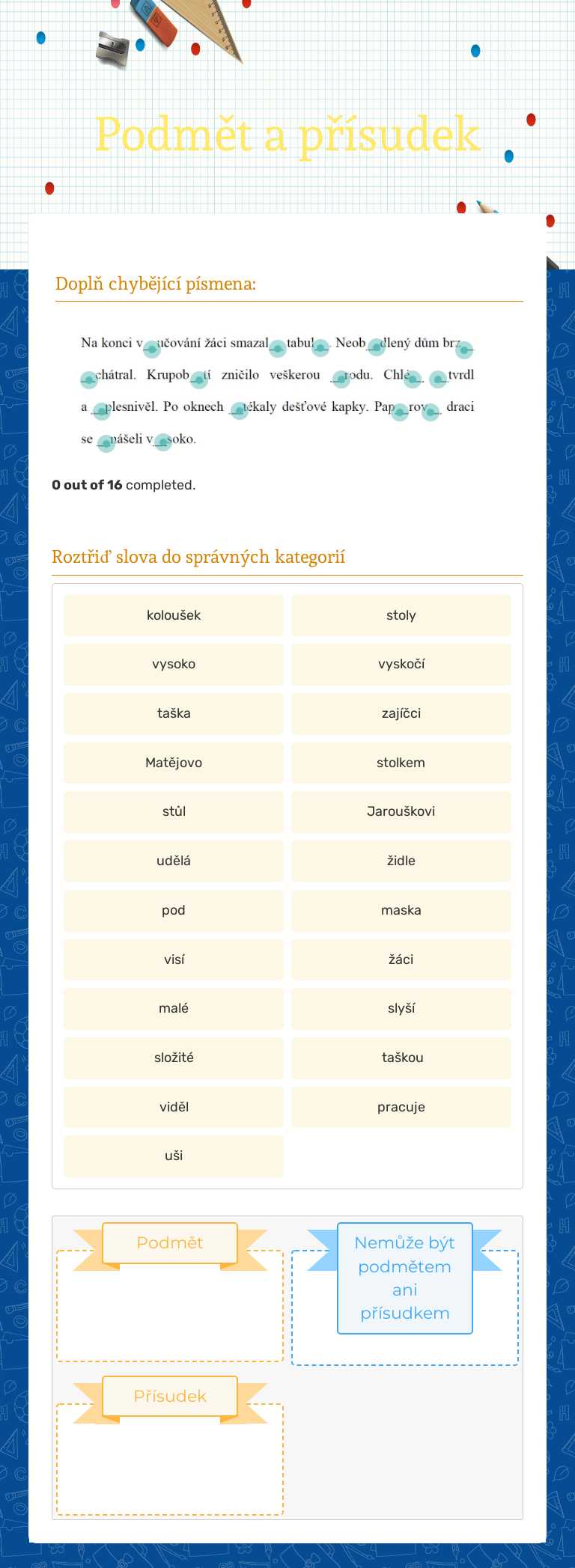 Podmět a přísudek worksheet preview image