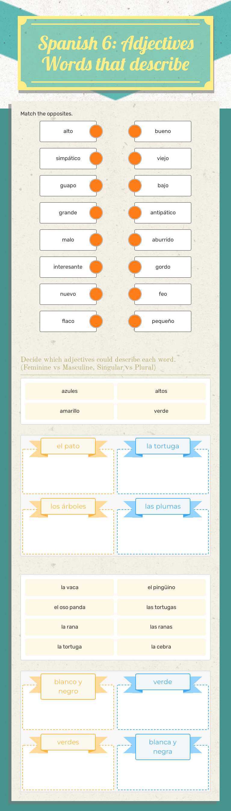 Spanish 6:  Adjectives    
Words that describe worksheet preview image