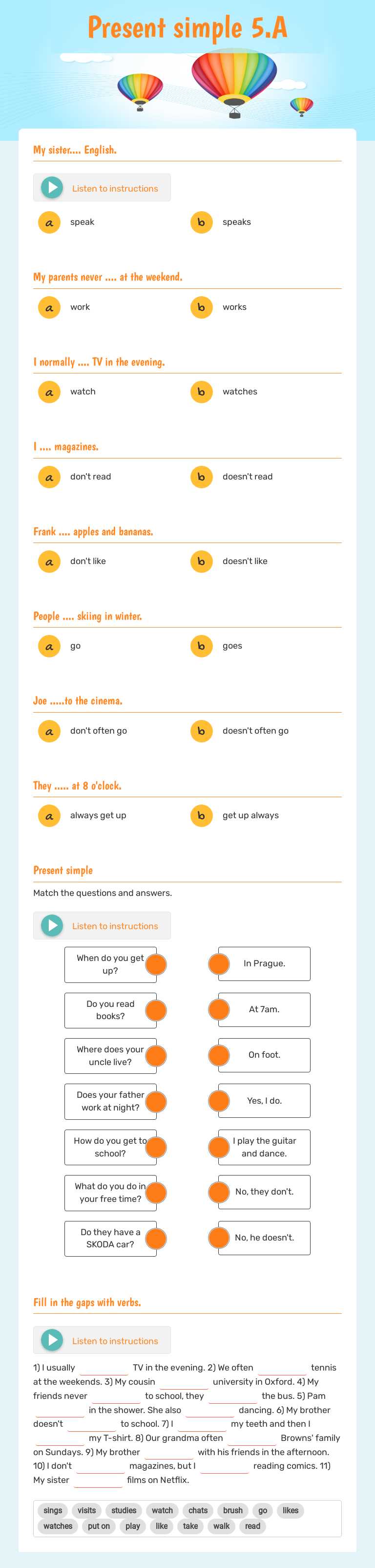 Present simple   5.A worksheet preview image