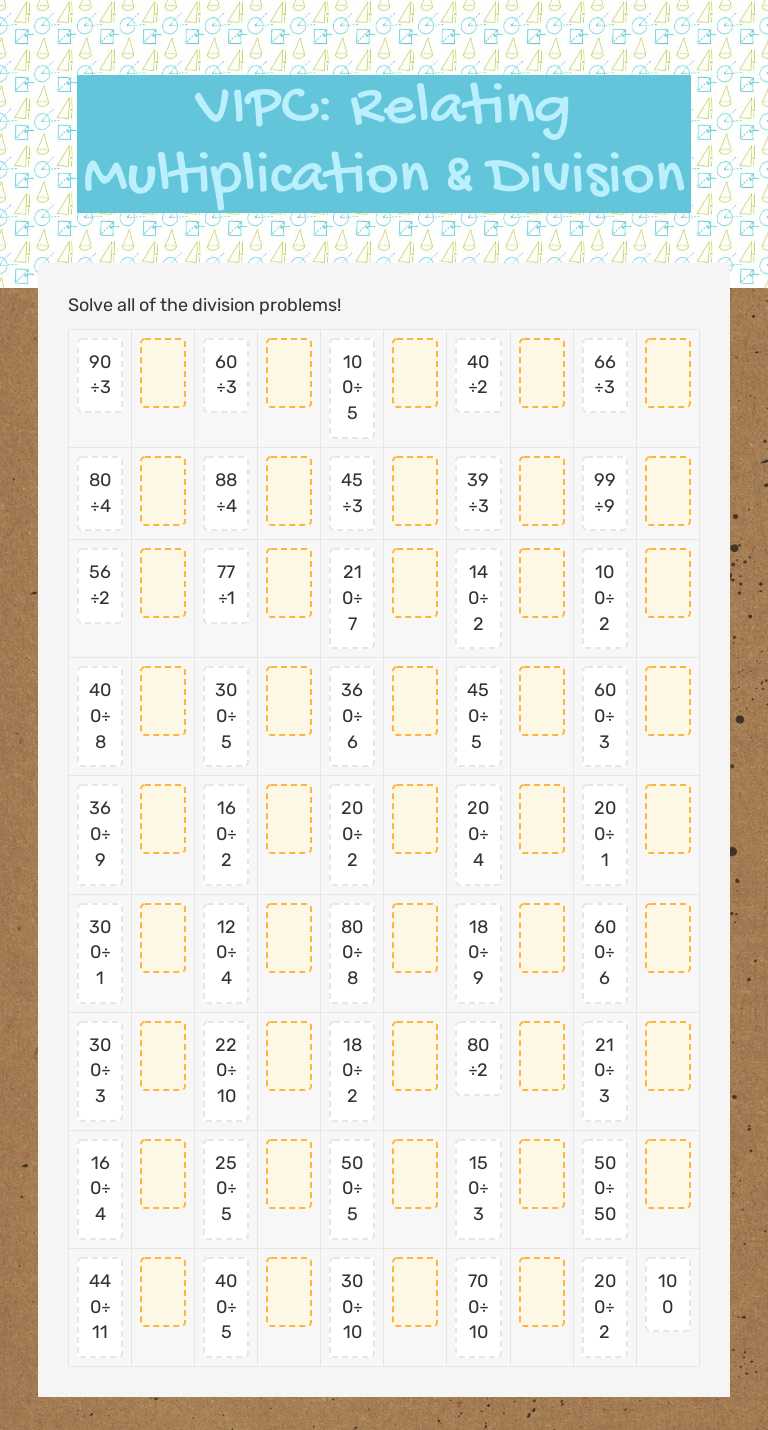 VIPC: Relating Multiplication & Division worksheet preview image