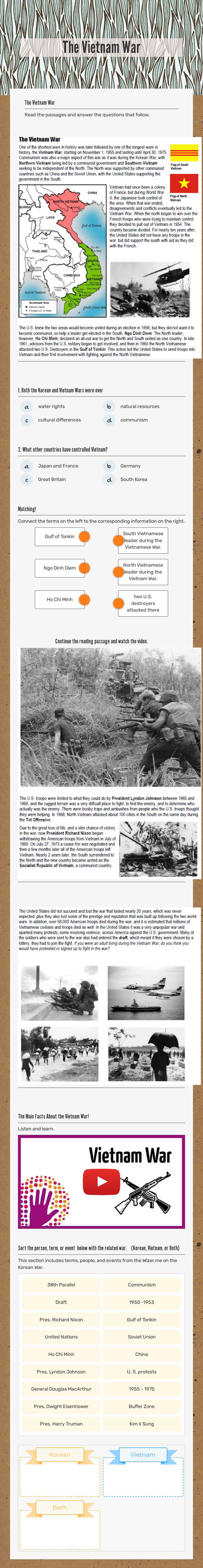 The Vietnam War Grade 7 worksheet preview