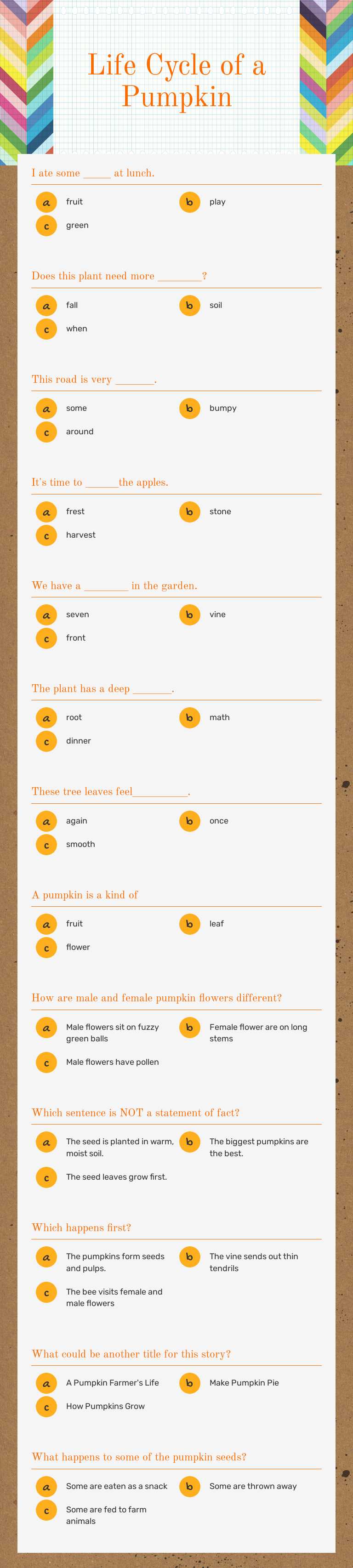 Life Cycle of a Pumpkin worksheet preview image