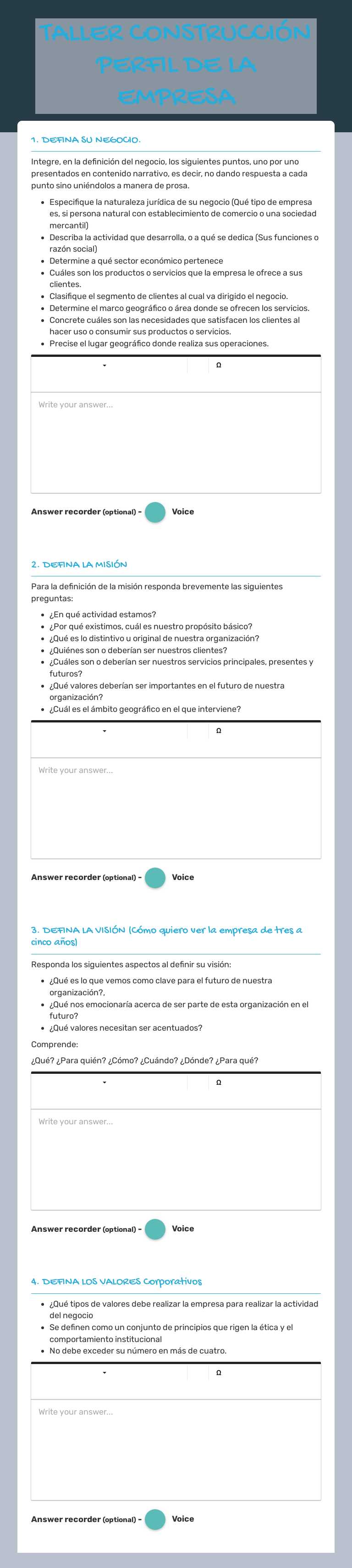 TALLER CONSTRUCCIÓN PERFIL DE LA EMPRESA worksheet preview image