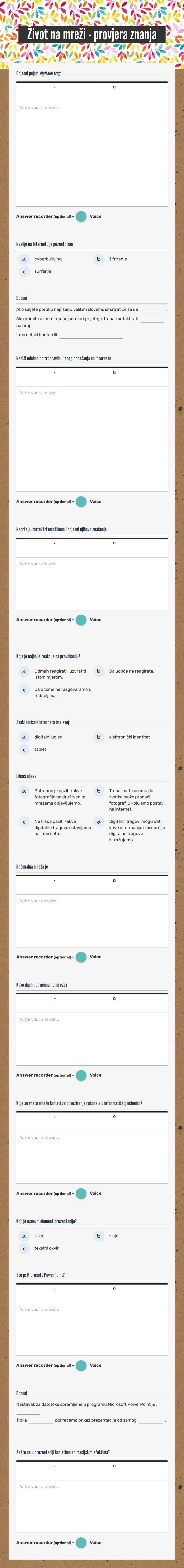 Život na mreži - provjera znanja worksheet preview image