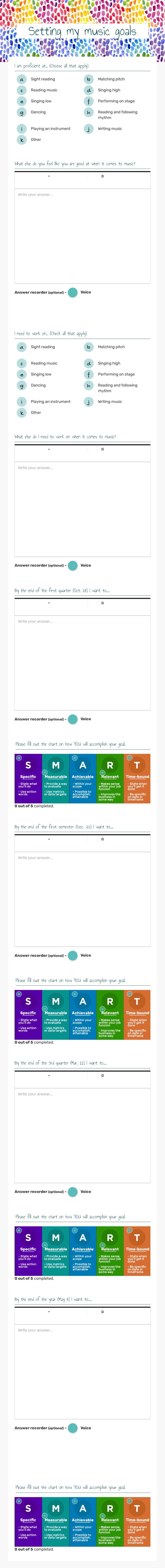 Setting my music goals worksheet preview image