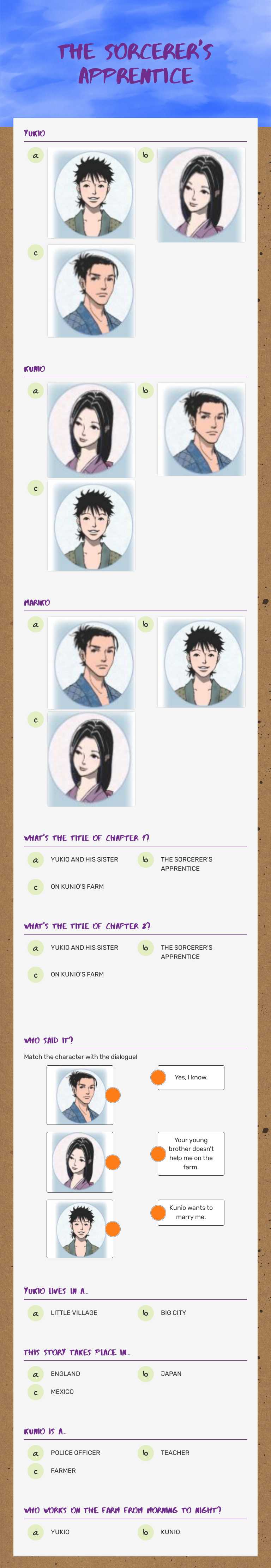 THE SORCERER'S APPRENTICE worksheet preview image