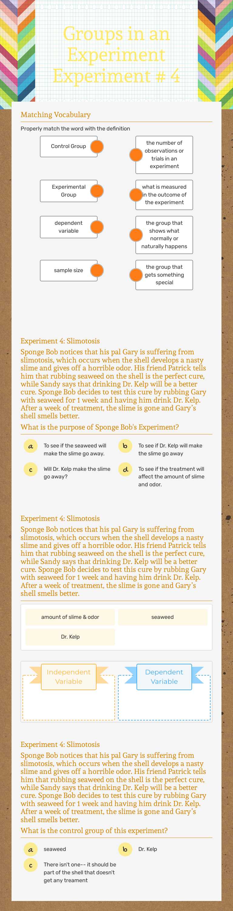 Groups in an Experiment
Experiment # 4 worksheet preview