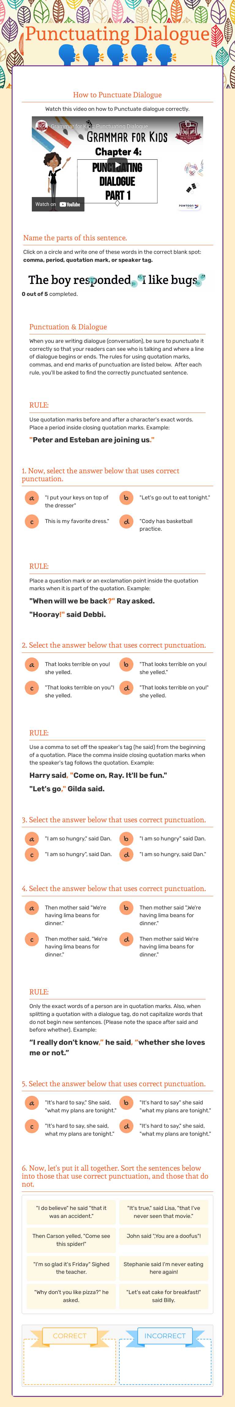 Punctuating Dialogue   🗣🗣🗣🗣🗣 worksheet preview image