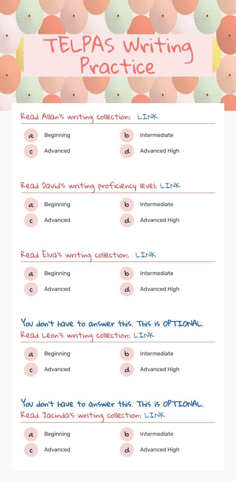 TELPAS Writing Practice worksheet preview
