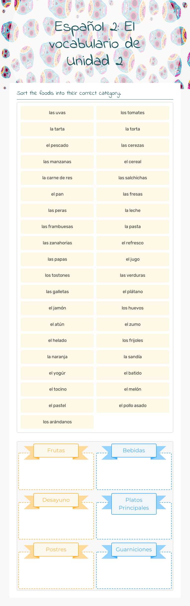 Español 2: El vocabulario de Unidad 2 Grade 9 worksheet preview