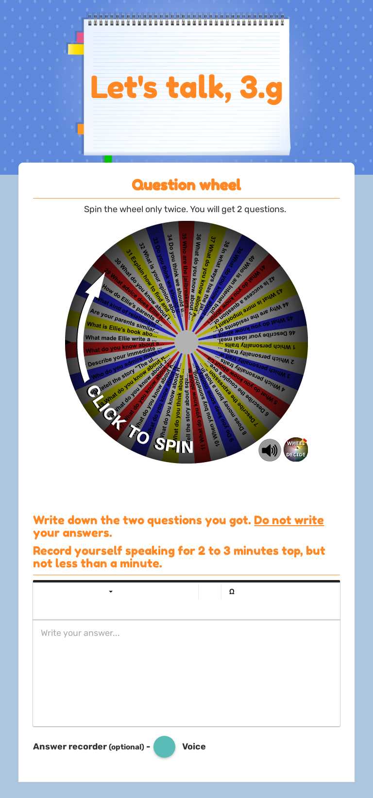 Let's talk, 3.g worksheet preview image