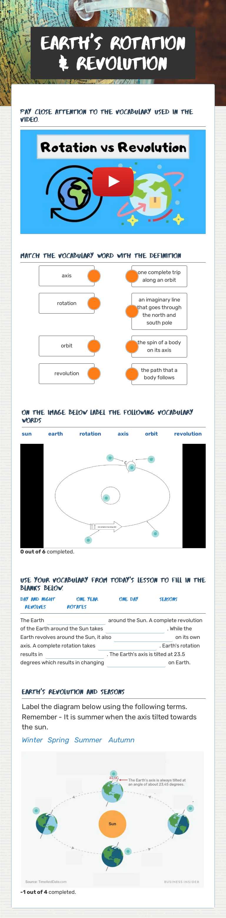 Earth's Rotation & Revolution worksheet preview image