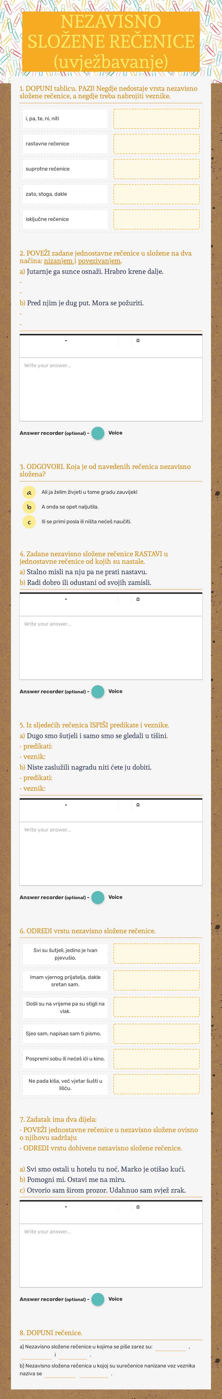 NEZAVISNO SLOŽENE REČENICE (uvježbavanje) worksheet preview image