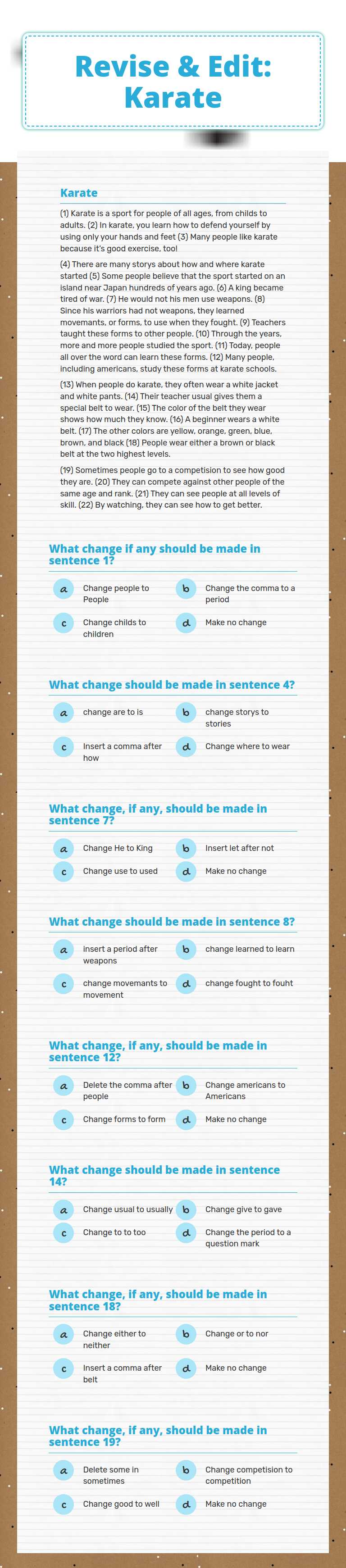Revise & Edit: Karate Grade 4 worksheet preview