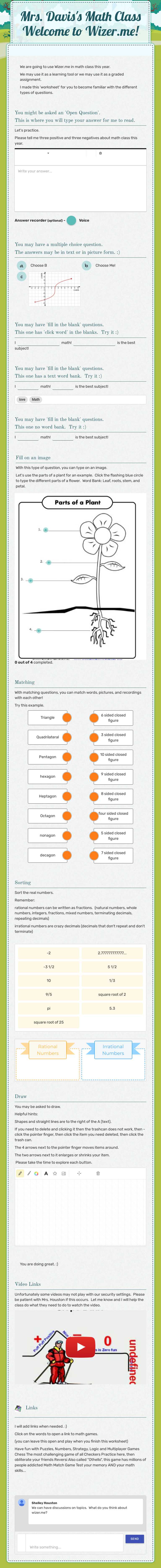 Mrs. Davis's Math Class                  Welcome to Wizer.me! worksheet preview image