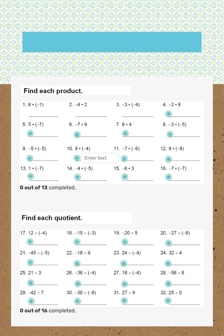 Multiplying and Dividing Integers worksheet preview image