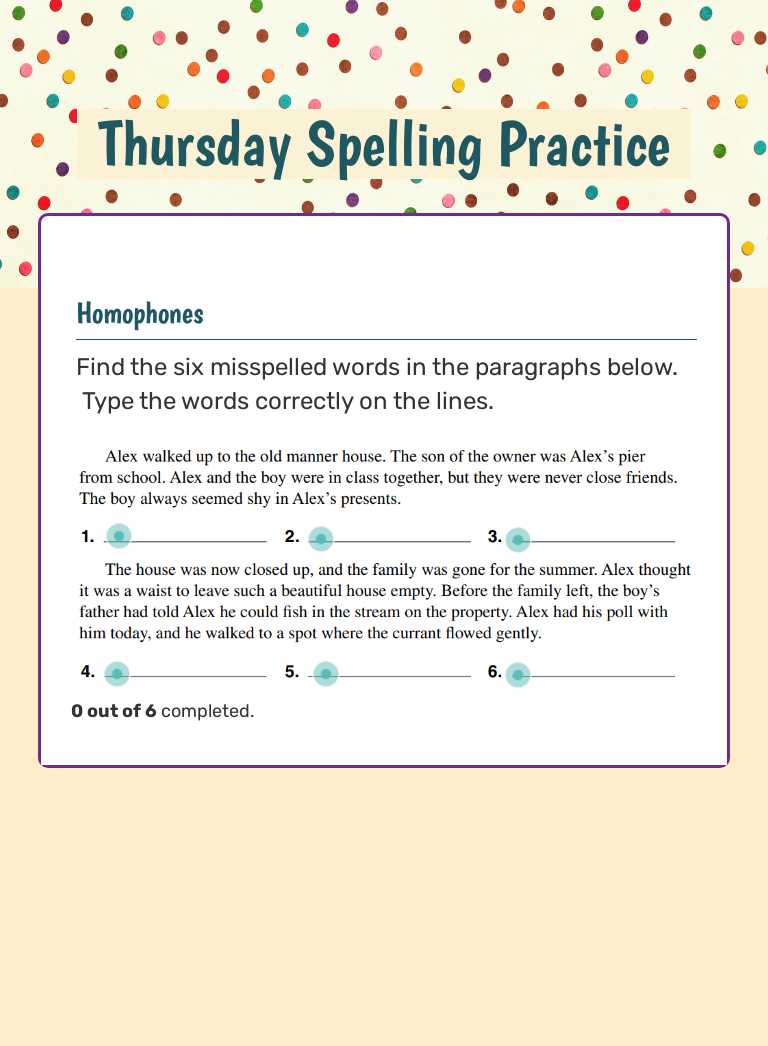 Thursday Spelling Practice worksheet preview image