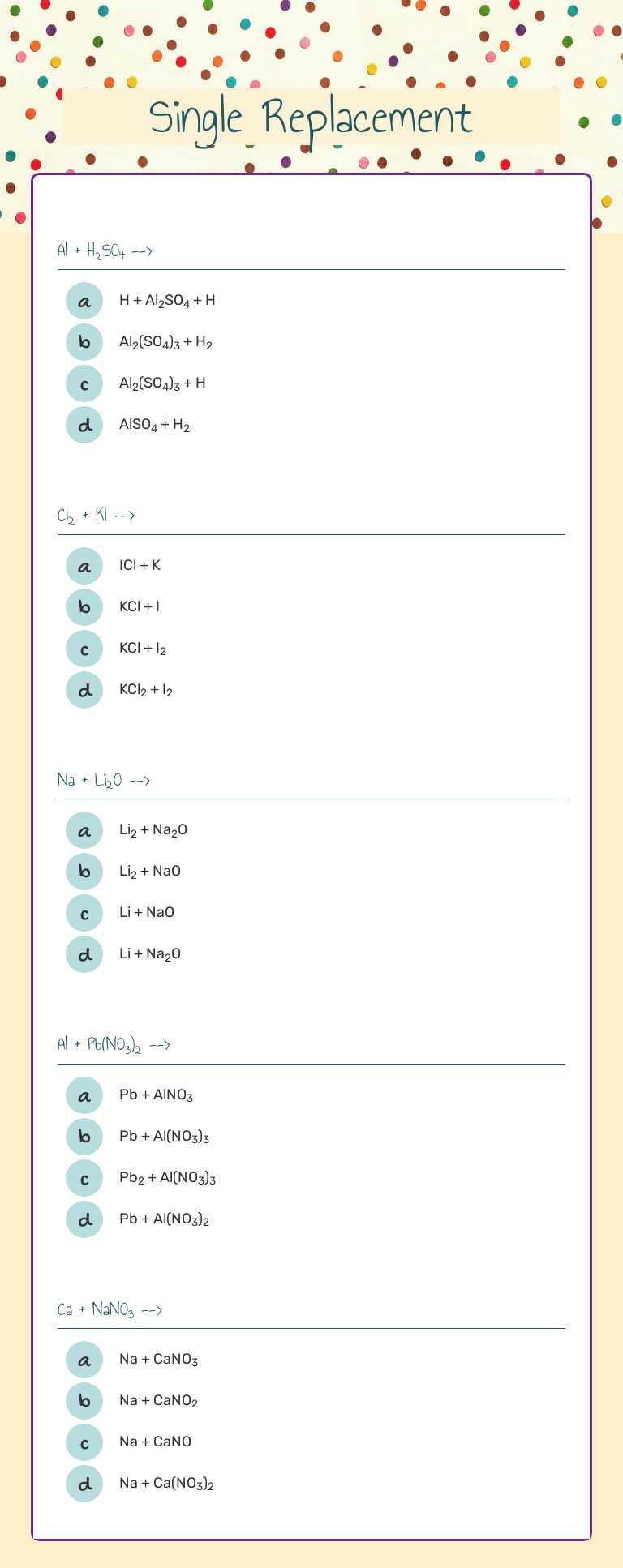 Single Replacement worksheet preview image
