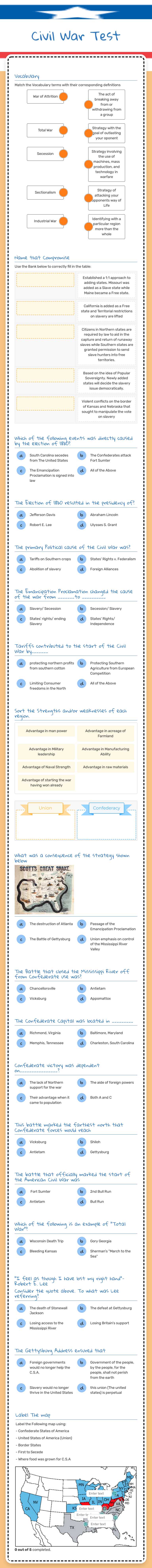 Civil War
Causes & Events worksheet preview image