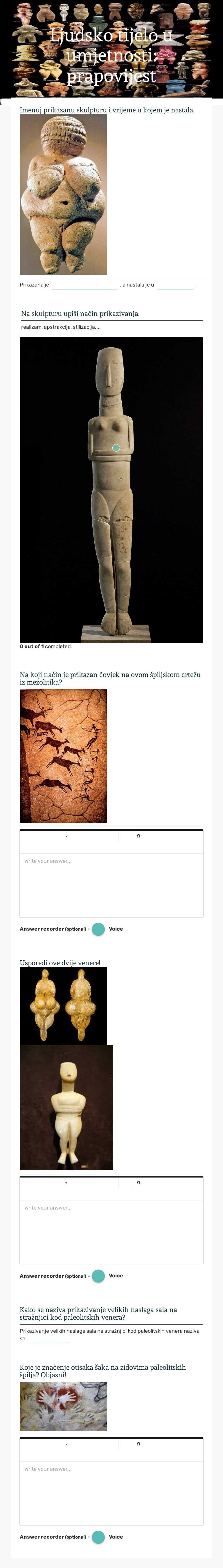 Ljudsko tijelo u umjetnosti: prapovijest Grade 9 worksheet preview