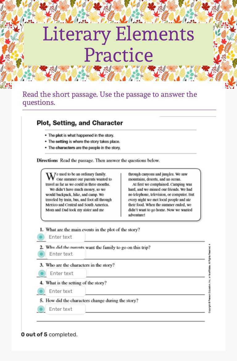 Literary Elements Practice worksheet preview image