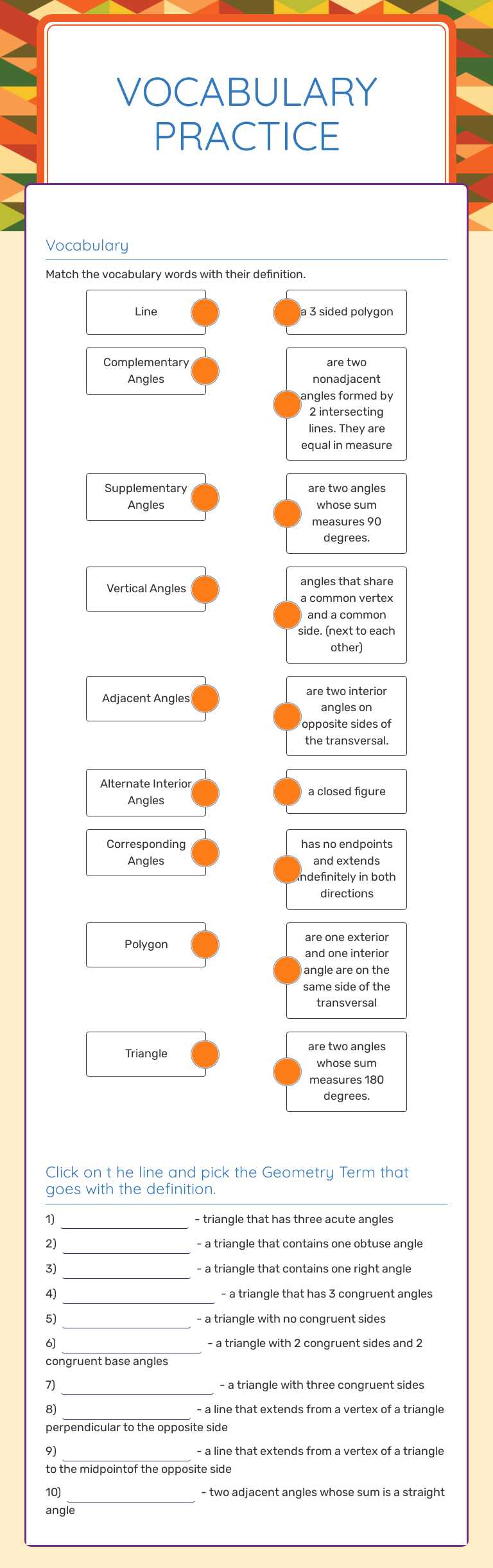 Vocabulary PRactice worksheet preview image