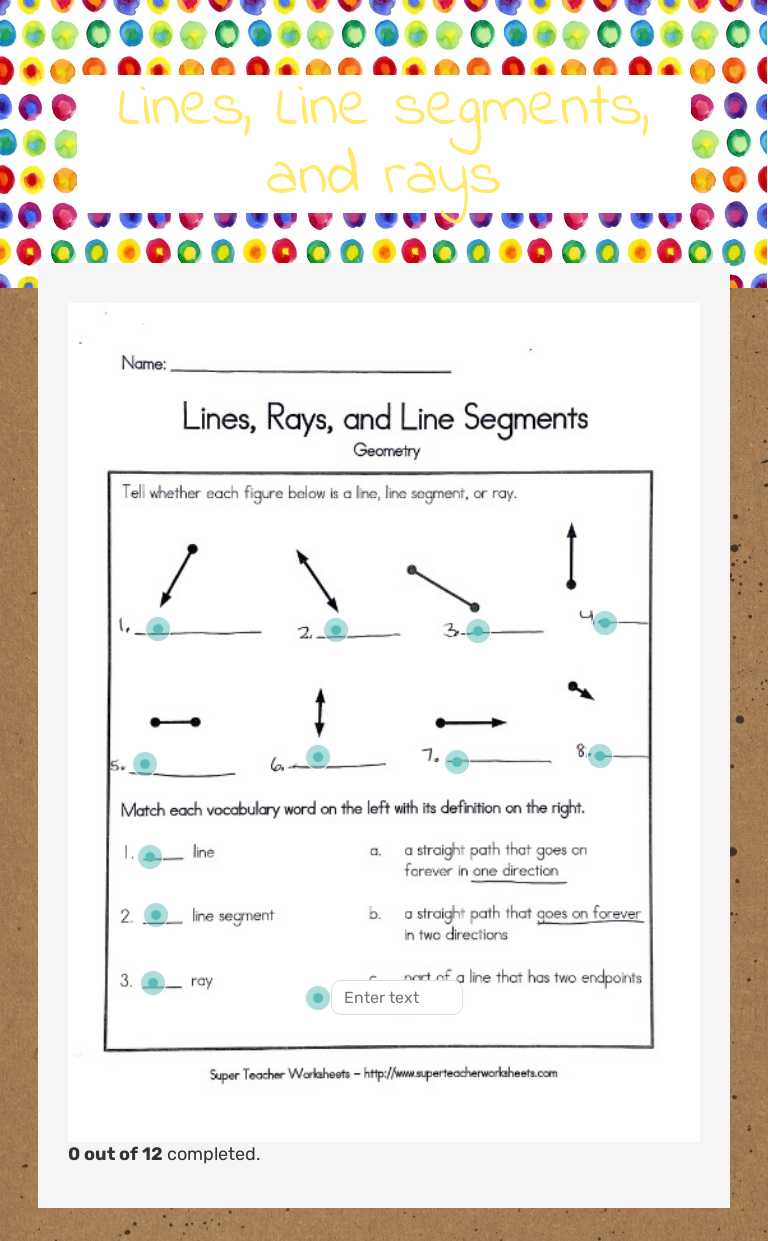 Lines, Line segments, and rays worksheet preview image