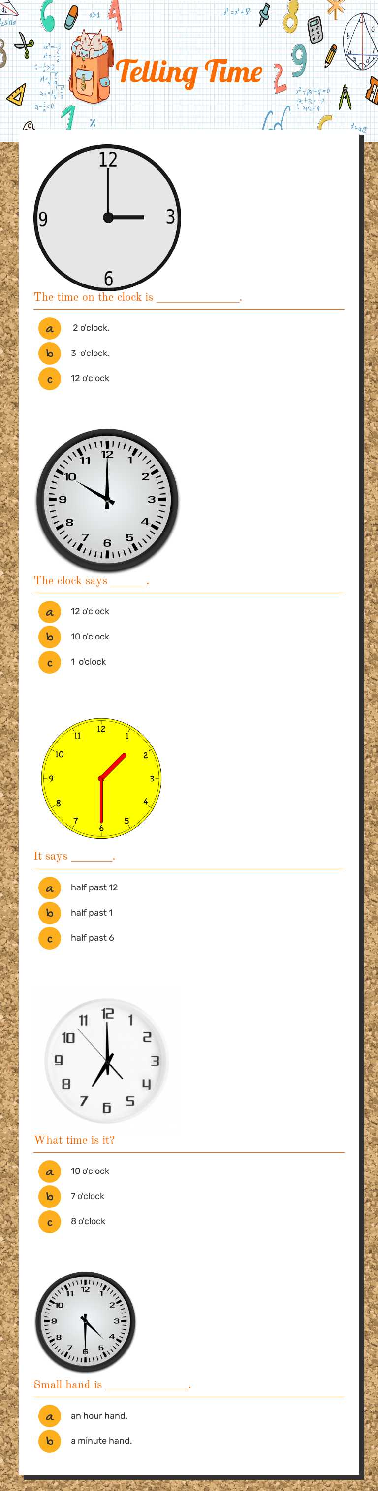 Telling Time worksheet preview image