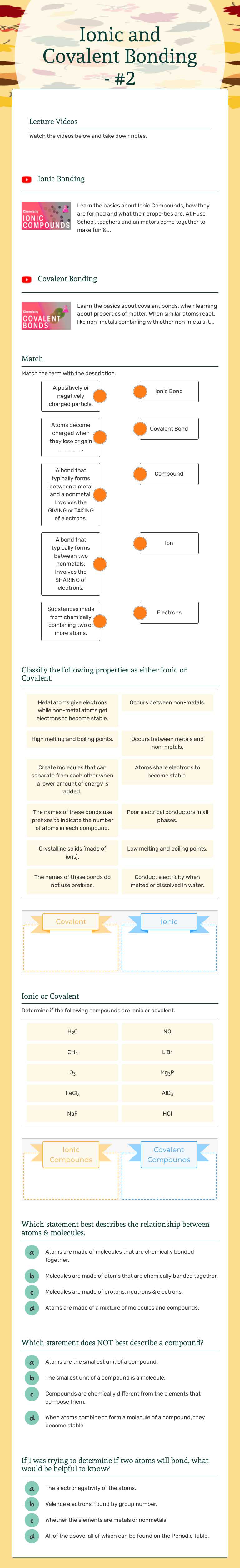 Ionic and Covalent Bonding - #2 worksheet preview image