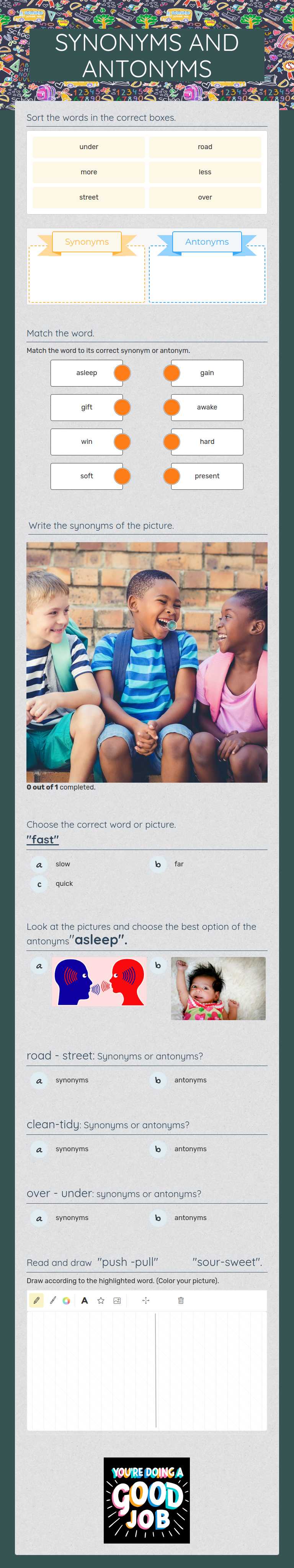 SYNONYMS AND ANTONYMS worksheet preview image
