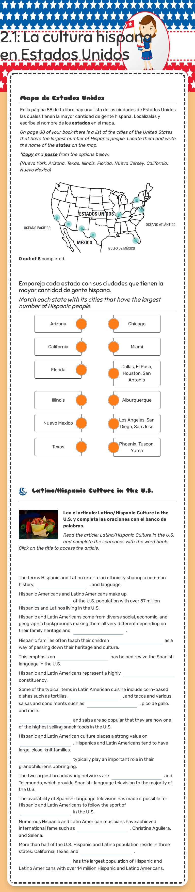 2.1: La cultura hispana en Estados Unidos Grade 10 worksheet preview