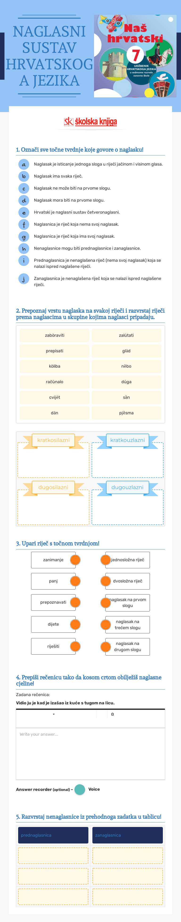 NAGLASNI SUSTAV HRVATSKOGA JEZIKA Grade 7 worksheet preview