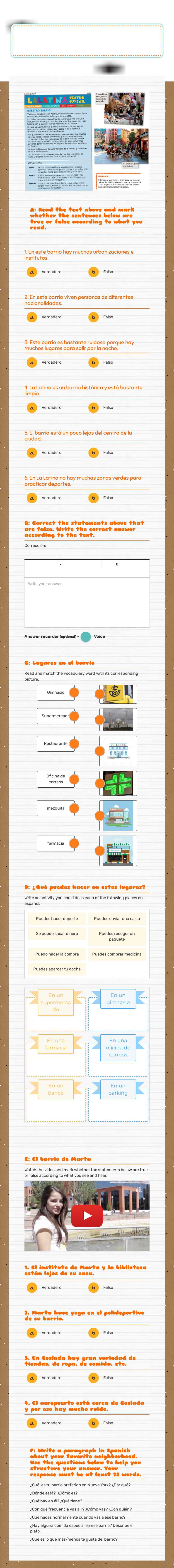 El barrio ideal Other worksheet preview
