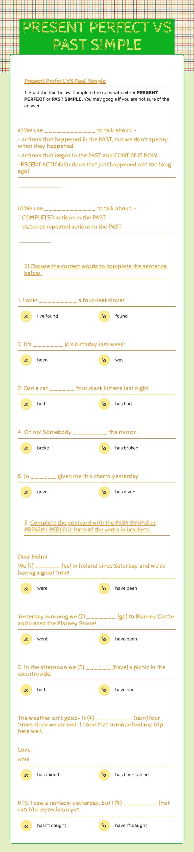 PRESENT PERFECT VS PAST SIMPLE worksheet preview