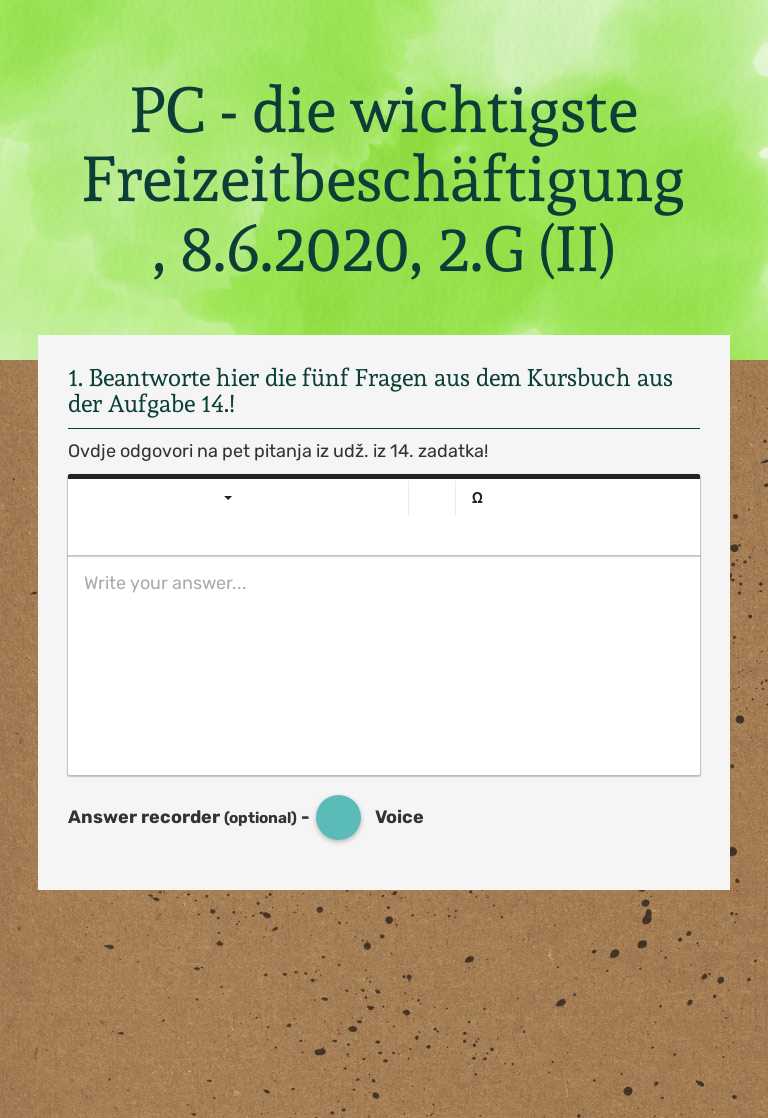 PC - die wichtigste Freizeitbeschäftigung, 8.6.2020, 2.G (II) worksheet preview image