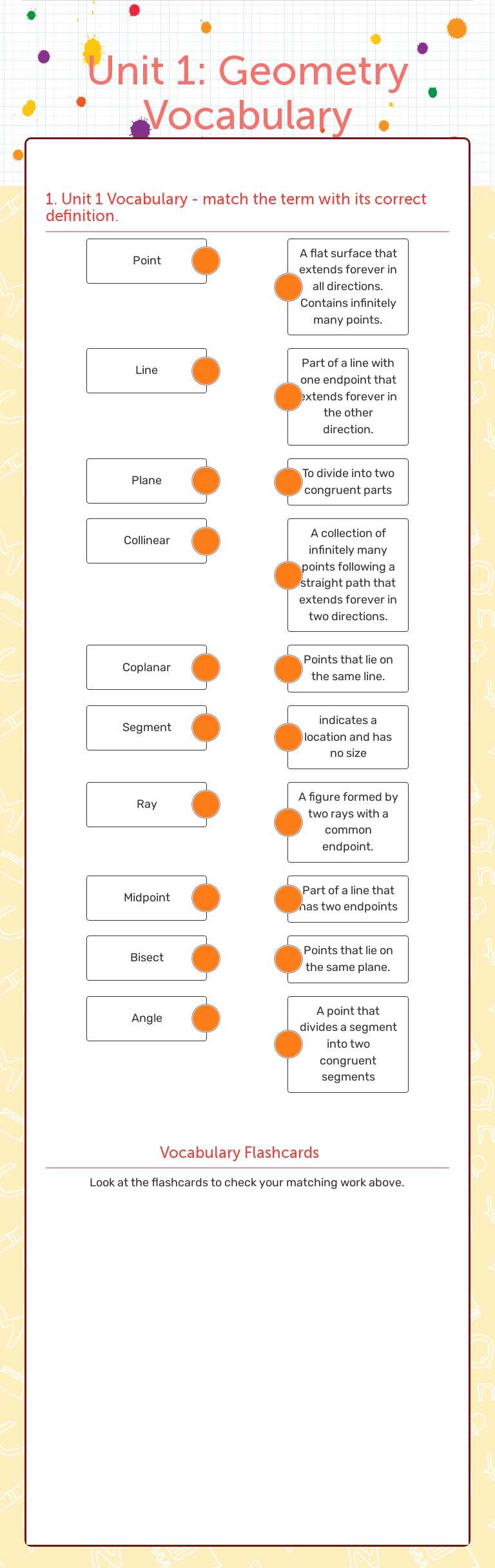 Unit 1: Geometry Vocabulary worksheet preview image