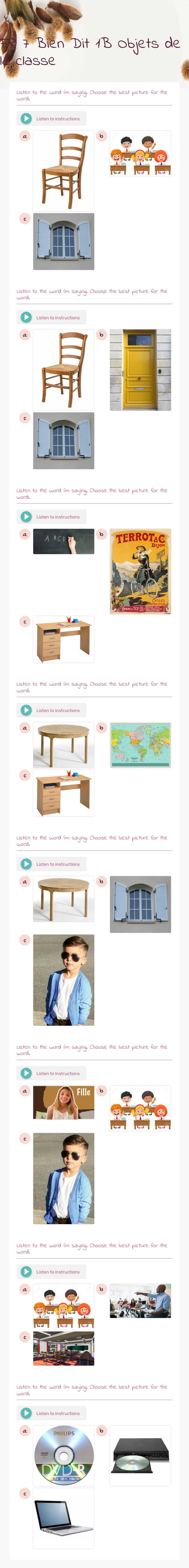 FR 7 Bien Dit 1B Objets de la classe worksheet preview image