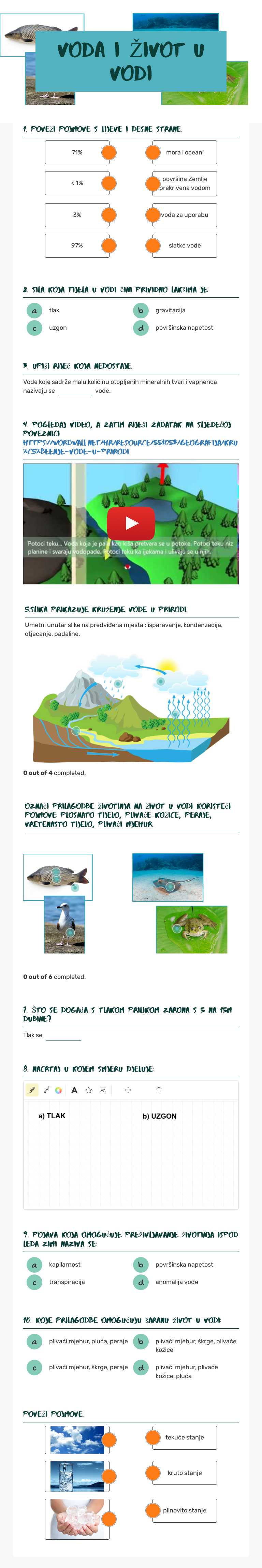 VODA I ŽIVOT U VODI worksheet preview image