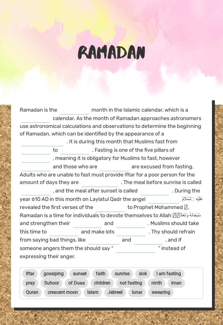 Ramadan Grade 3 worksheet preview