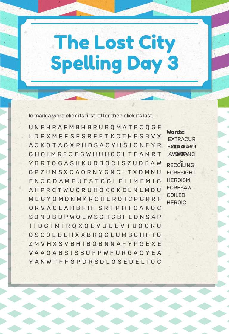 The Lost City Spelling Day 3 worksheet preview image