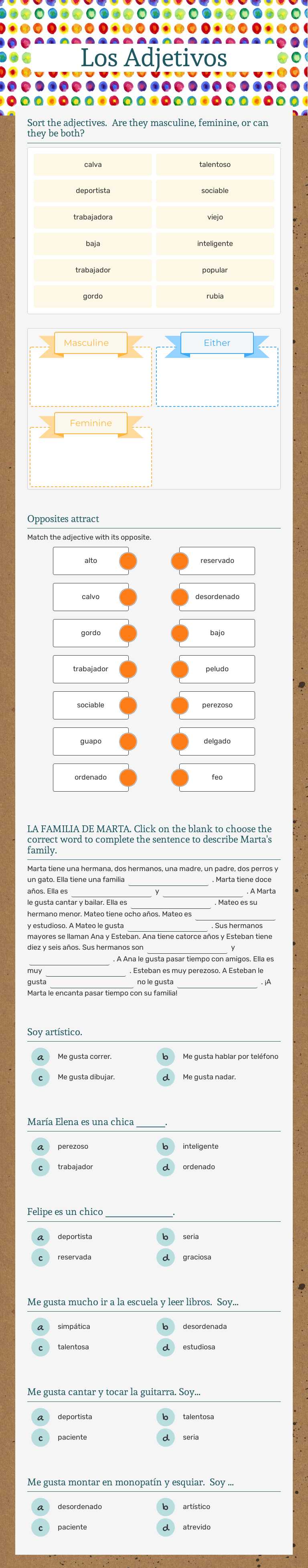 Los Adjetivos worksheet preview image