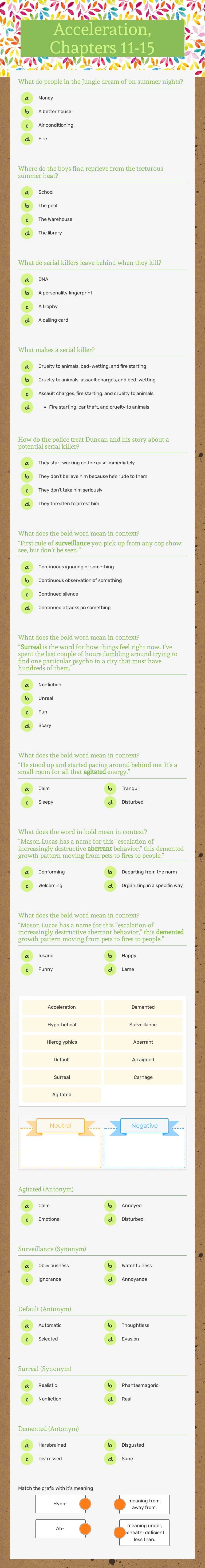 Acceleration, Chapters 11-15 worksheet preview image