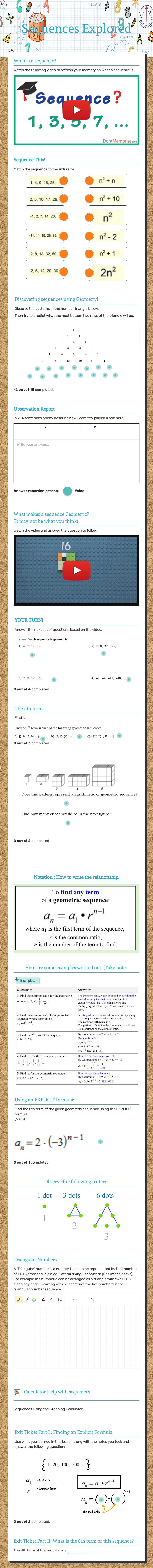 Sequences Explored worksheet preview image