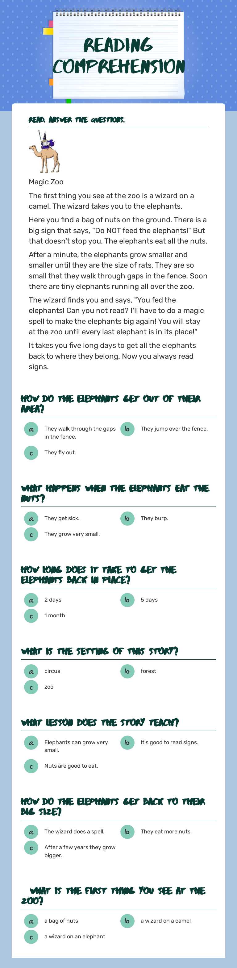 Reading Comprehension Grade 2 worksheet preview
