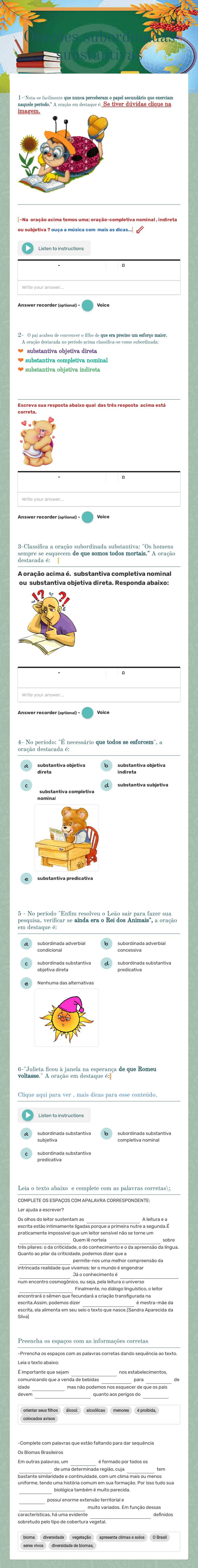 Orações subordinadas substantivas worksheet preview image